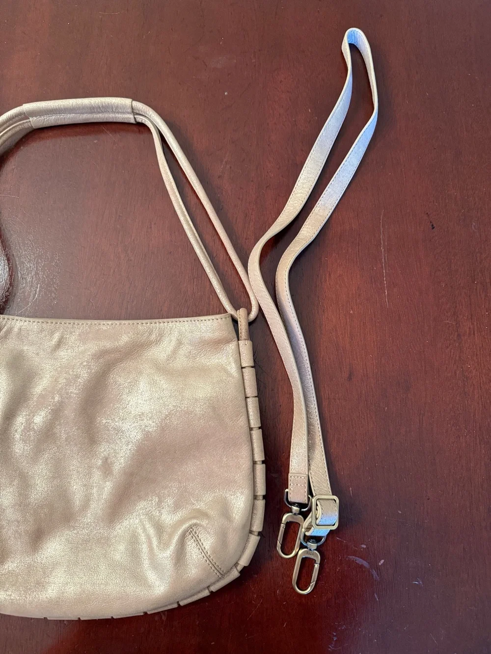 HOBO Metallic Beige Leather Hobo Bag
